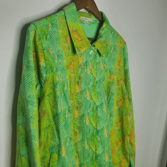 Isaac Mizrahi Live Womens Green Snakeskin Snap Front Jacket Size 1X Pockets - Picture 2 of 8